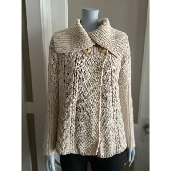 CASLON Cream Cable Knit Fisherman Sweater sz S - Picture 1 of 12